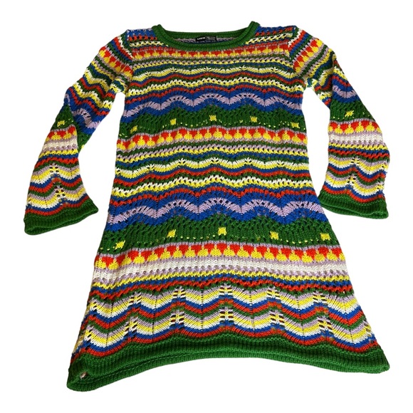 Crocheted Rainbow Knit Striped Colorful Bohemian Statement Dress - Picture 1 of 10